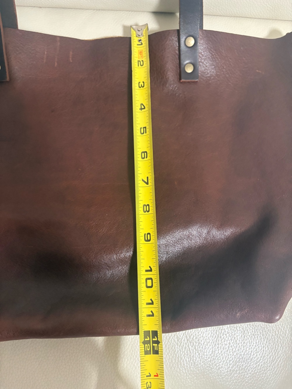 Classic Brown Leather Tote Bag with Double Shoulder Straps - Picture 7 of 10